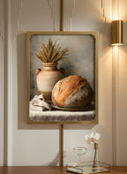 Rustic Bread Still Life Art art print shown in a art deco geometric setting