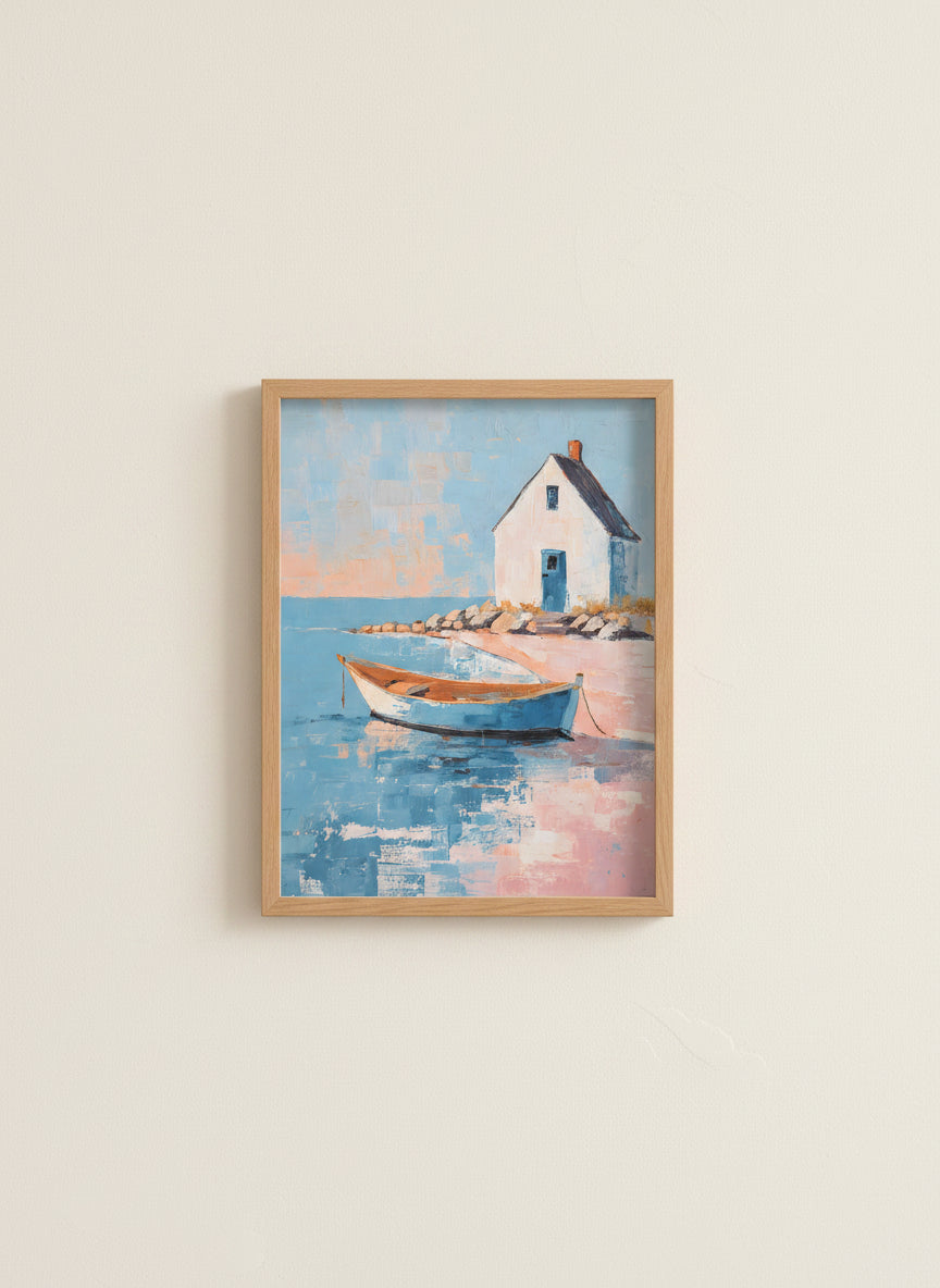 Coastal Cottage Rowboat Painting art print
