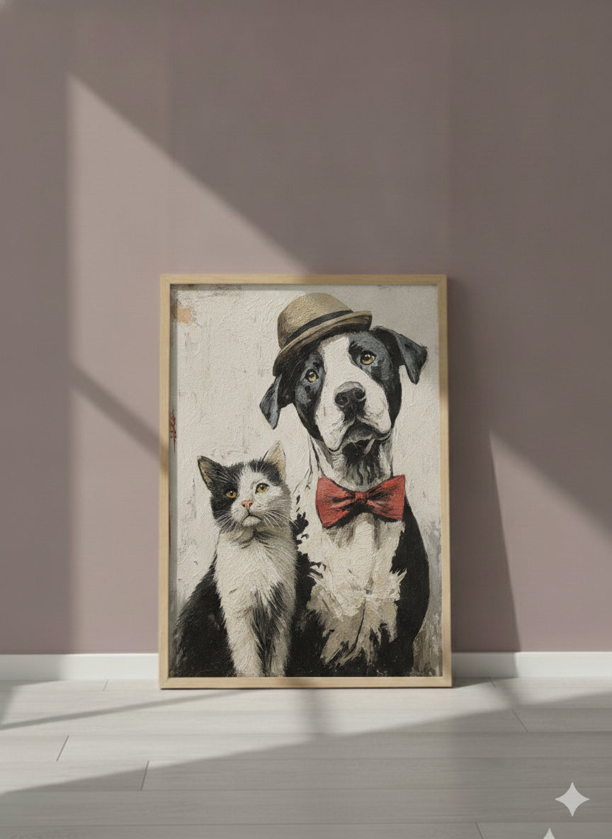 Noir Alley Gentlemen Art art print shown in a purple setting