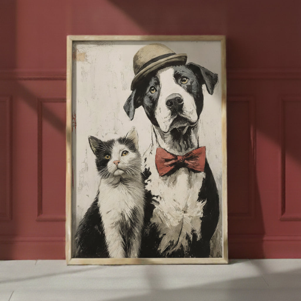 Noir Alley Gentlemen Art art print shown in a red setting