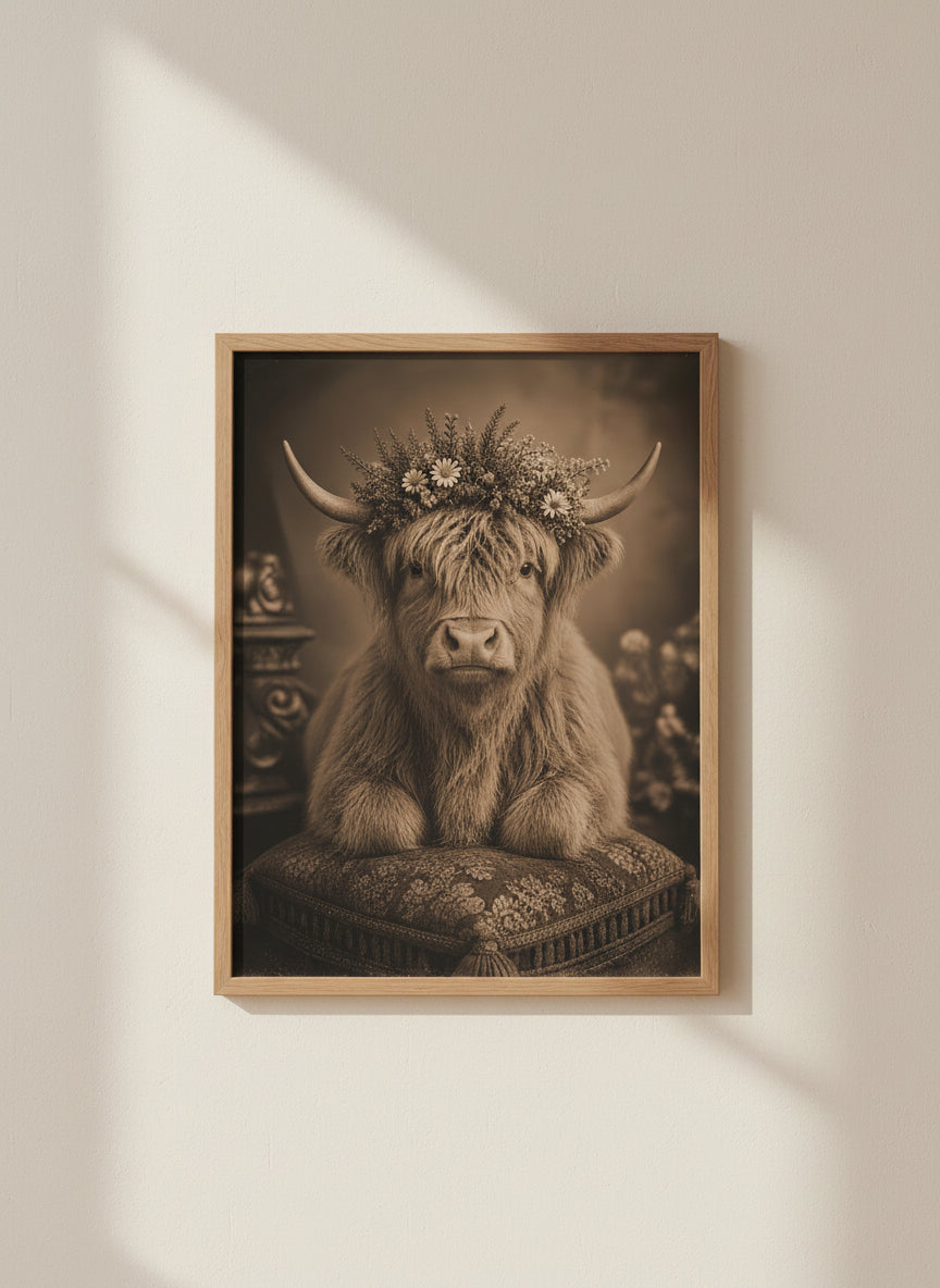 Highland Cow Floral Portrait art print