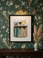 Cats On Bookshelf Art art print shown in a chinoiserie moody setting