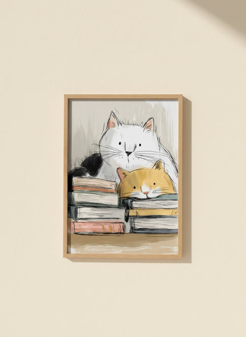 Cats and Books Illustration art print