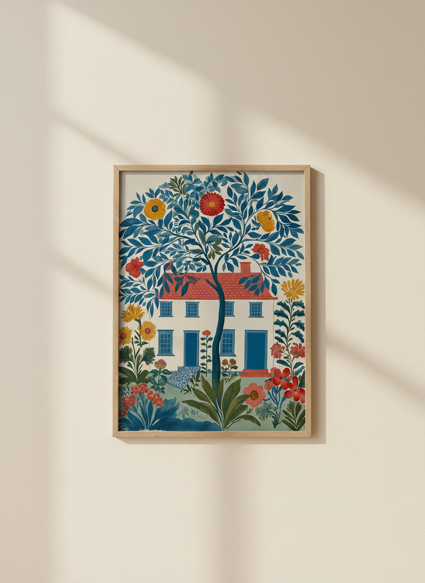 Folk Art Floral Cottage House art print