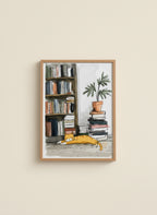 Sleeping Cat Bookshelf Art art print