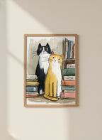 Two Cats Bookshelf Art art print