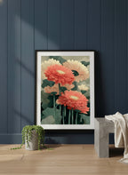 Botanical Gerbera Daisy Art art print shown in a charcoal minimal black setting