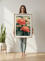 Botanical Gerbera Daisy Art art print shown in a person holding bright setting