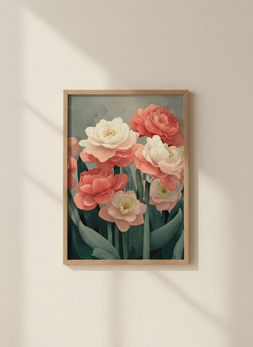 Botanical Peony Tulip Floral Art art print