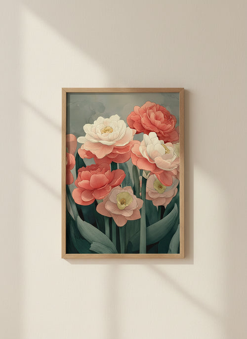 Botanical Peony Tulip Floral Art art print