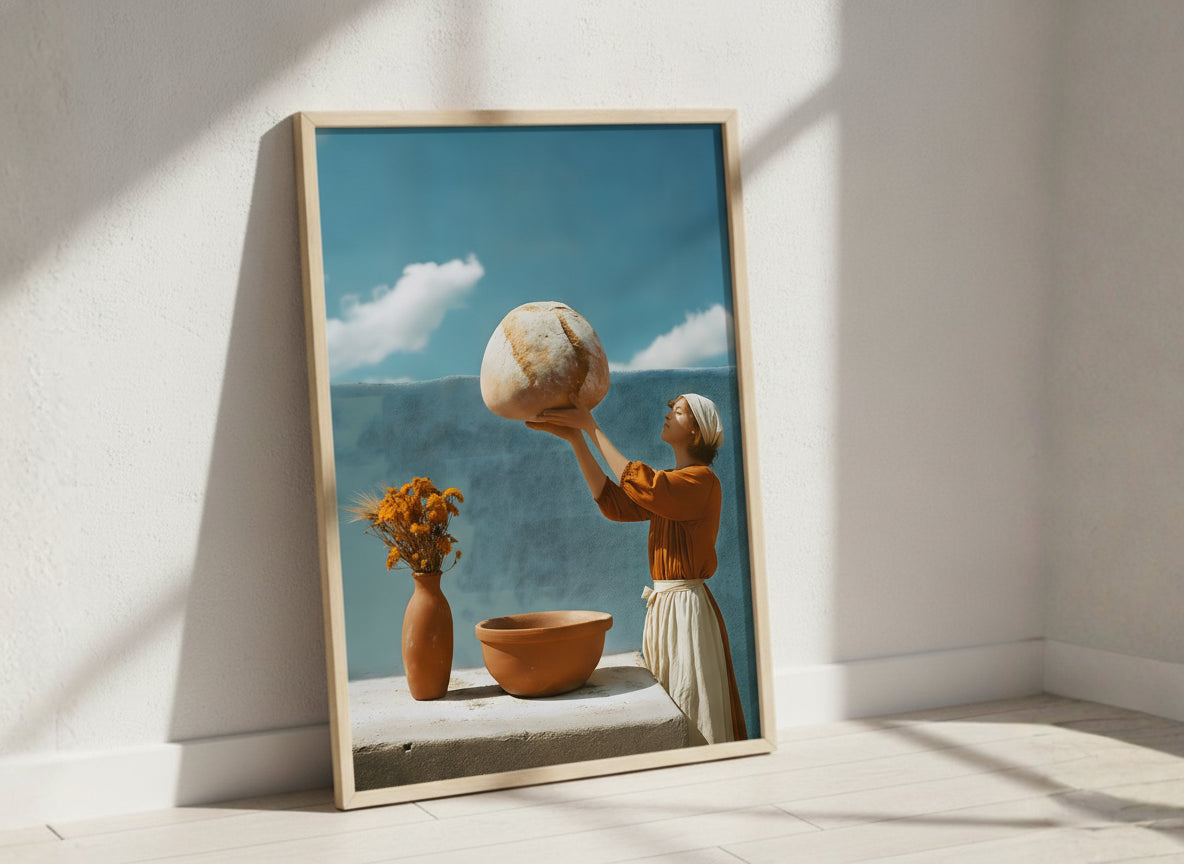 Surreal Mediterranean Bread Woman Art art print