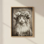 Vintage Cat Flower Crown Portrait art print