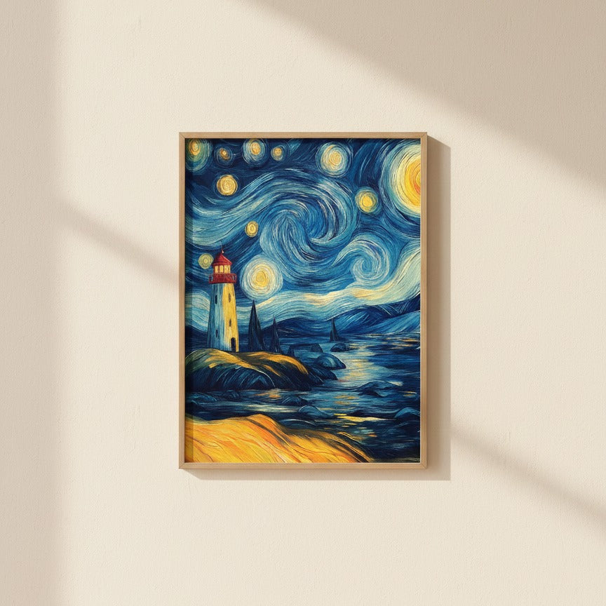 Van Gogh Style Lighthouse Night art print