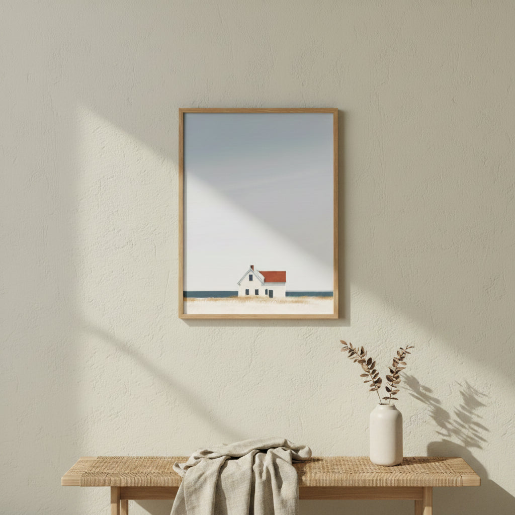 Minimalist Coastal Farmhouse Art art print shown in a square minimal ash setting