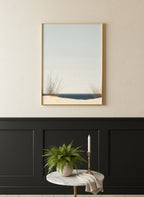 Minimalist Coastal Dune Art art print shown in a black wainscoting gold setting
