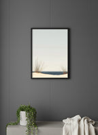 Minimalist Coastal Dune Art art print shown in a charcoal minimal black setting