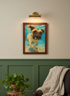 Pug Dog Underwater Art art print shown in a forest green walnut setting