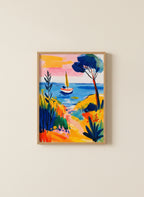 Mediterranean Sailboat Coastal Art art print