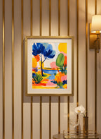 Colorful Abstract Landscape Art art print shown in a art deco geometric setting