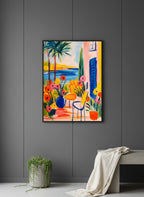 Mediterranean Garden Terrace Art art print shown in a charcoal minimal black setting