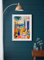 Mediterranean Garden Terrace Art art print shown in a deep teal modern setting