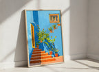Mediterranean Blue Wall Staircase Art art print