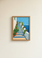 Greek Island Staircase Botanical Art art print