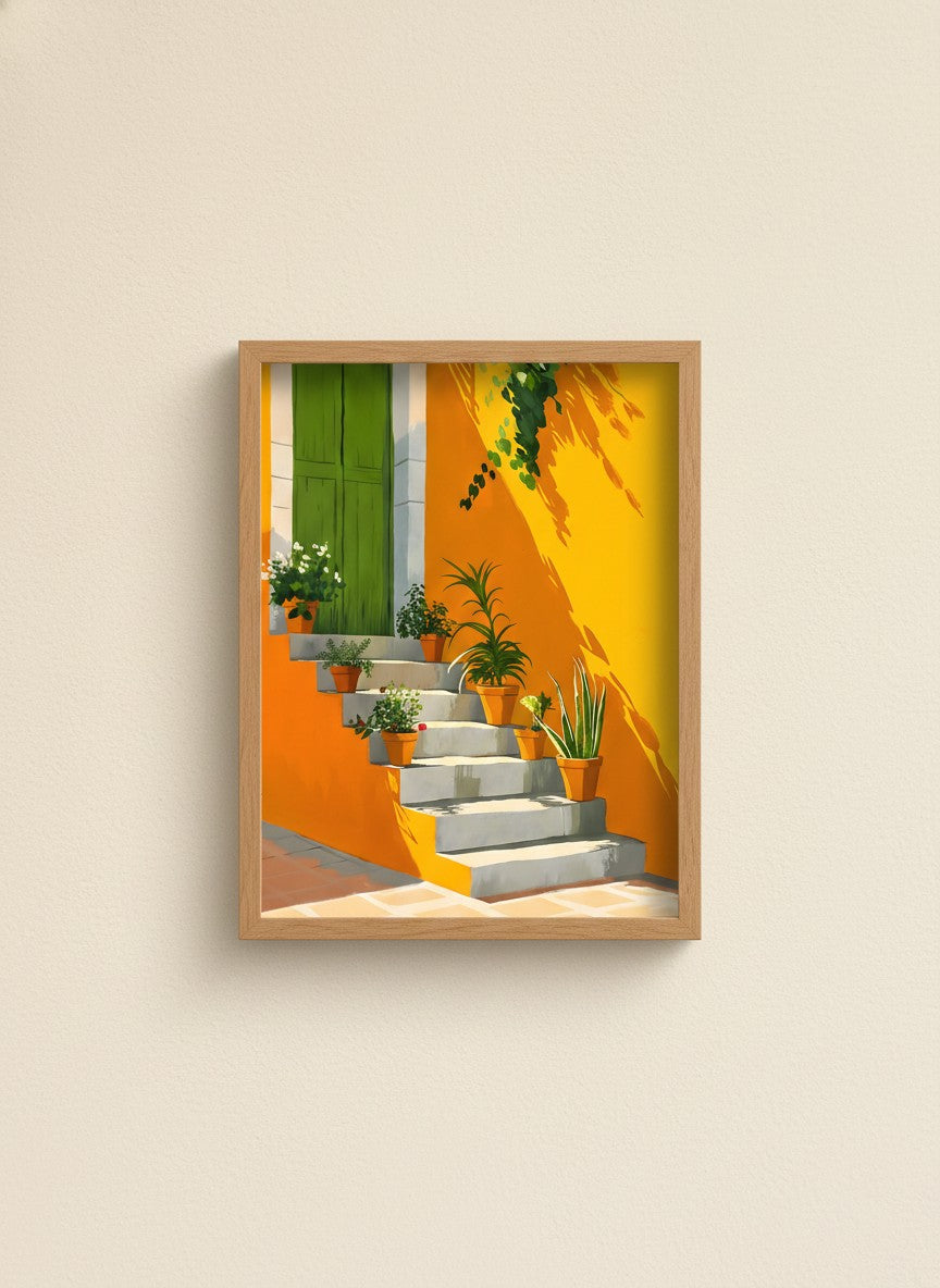Mediterranean Staircase Botanical Art art print