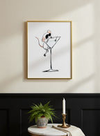 Funny Mouse Martini Art art print shown in a black wainscoting gold setting