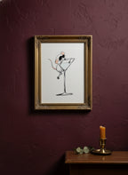Funny Mouse Martini Art art print shown in a burgundy brass setting