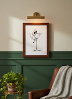 Funny Mouse Martini Art art print shown in a forest green walnut setting