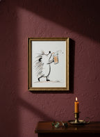 Hedgehog Beer Mug Art art print shown in a burgundy brass setting