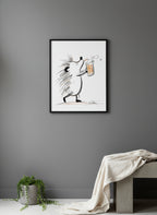 Hedgehog Beer Mug Art art print shown in a charcoal minimal black setting