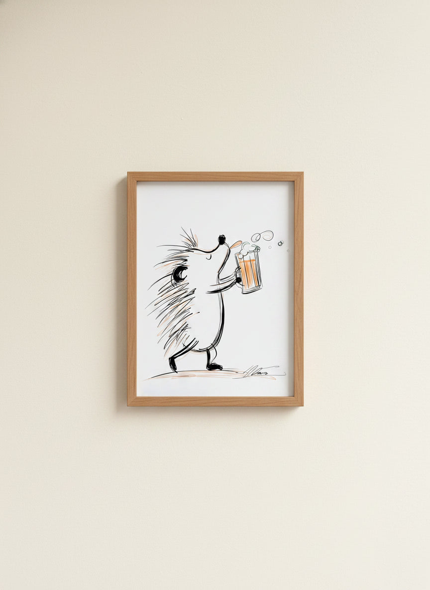 Hedgehog Beer Mug Art art print