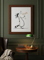 Funny Raccoon Cocktail Art art print shown in a dark olive study setting