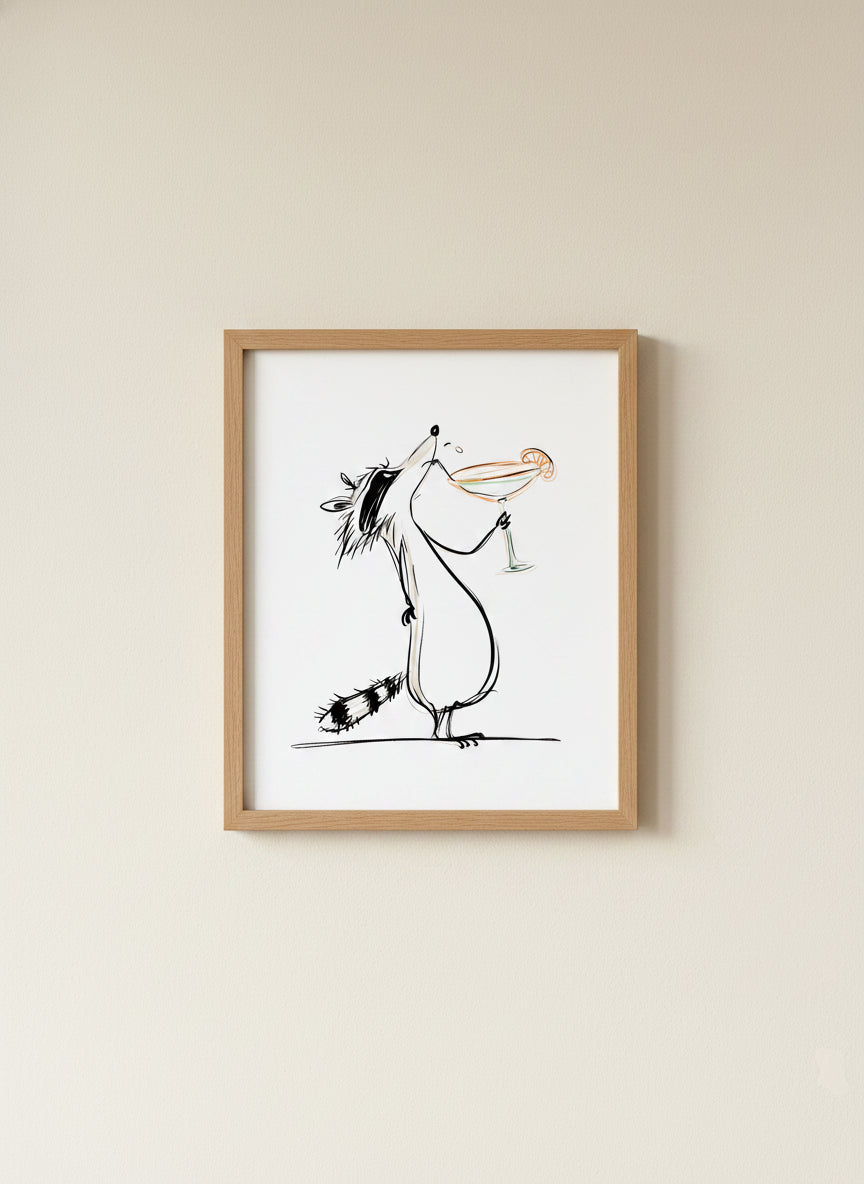 Funny Raccoon Cocktail Art art print