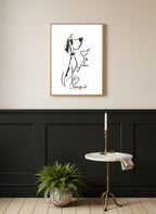 Cocktail Dog Martini Art art print shown in a black wainscoting gold setting