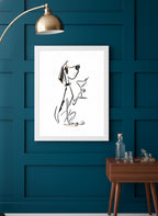 Cocktail Dog Martini Art art print shown in a deep teal modern setting