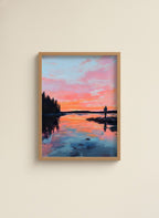 Fisherman Sunset Lake Art art print