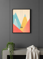 Minimalist Ski Lift Couple Art art print shown in a charcoal minimal black setting