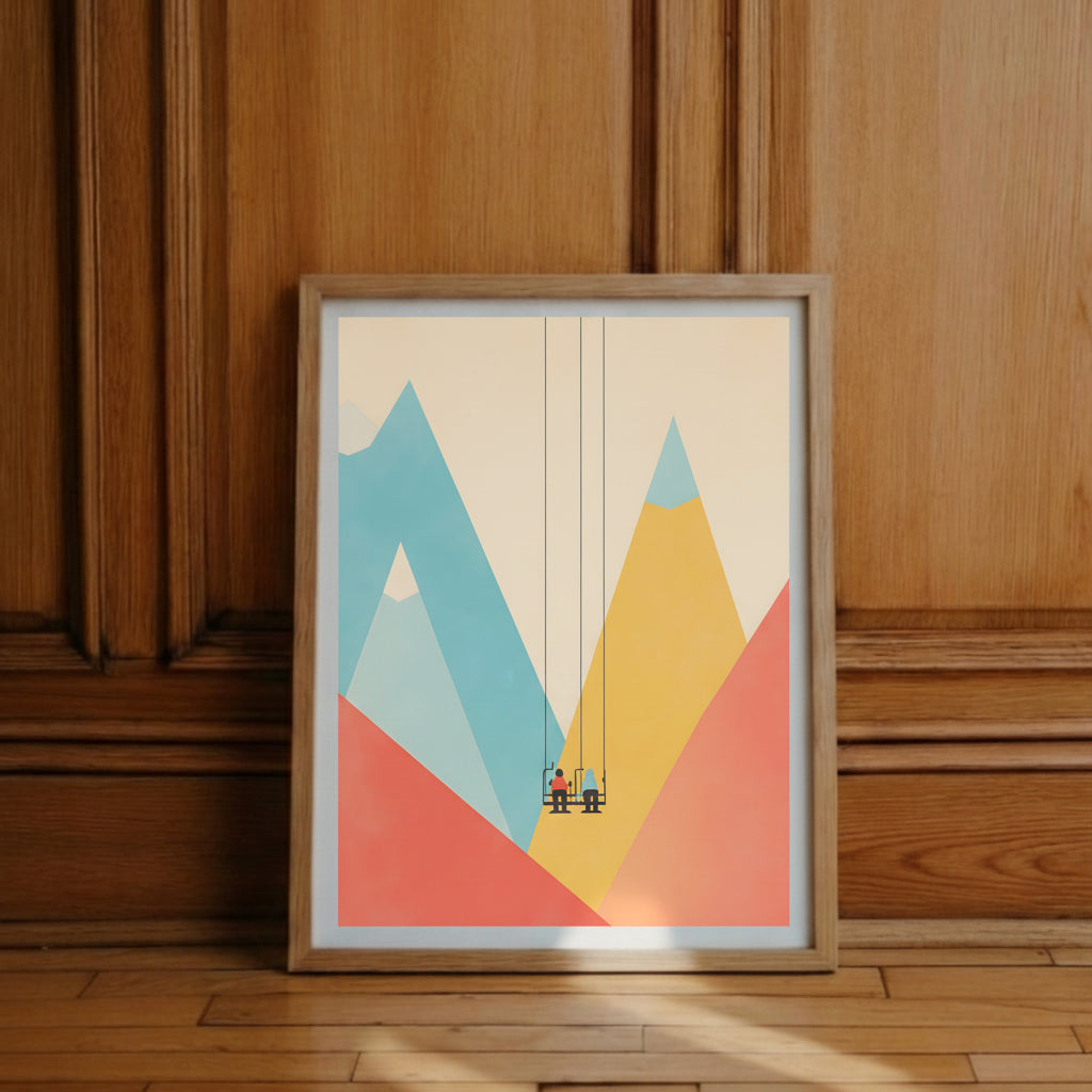 Minimalist Ski Lift Couple Art art print