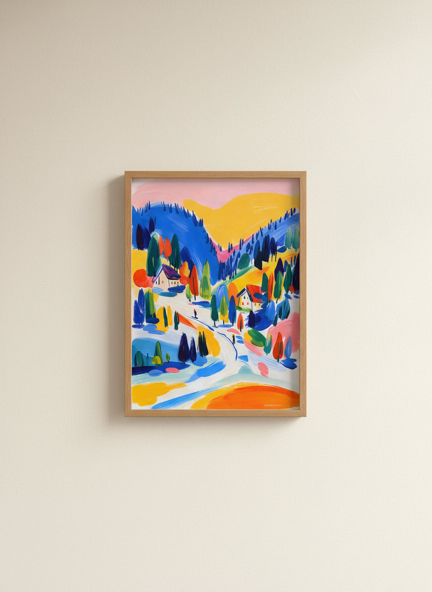 Colorful Alpine Ski Village Art art print