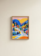 Colorful Alpine Ski Village Art art print