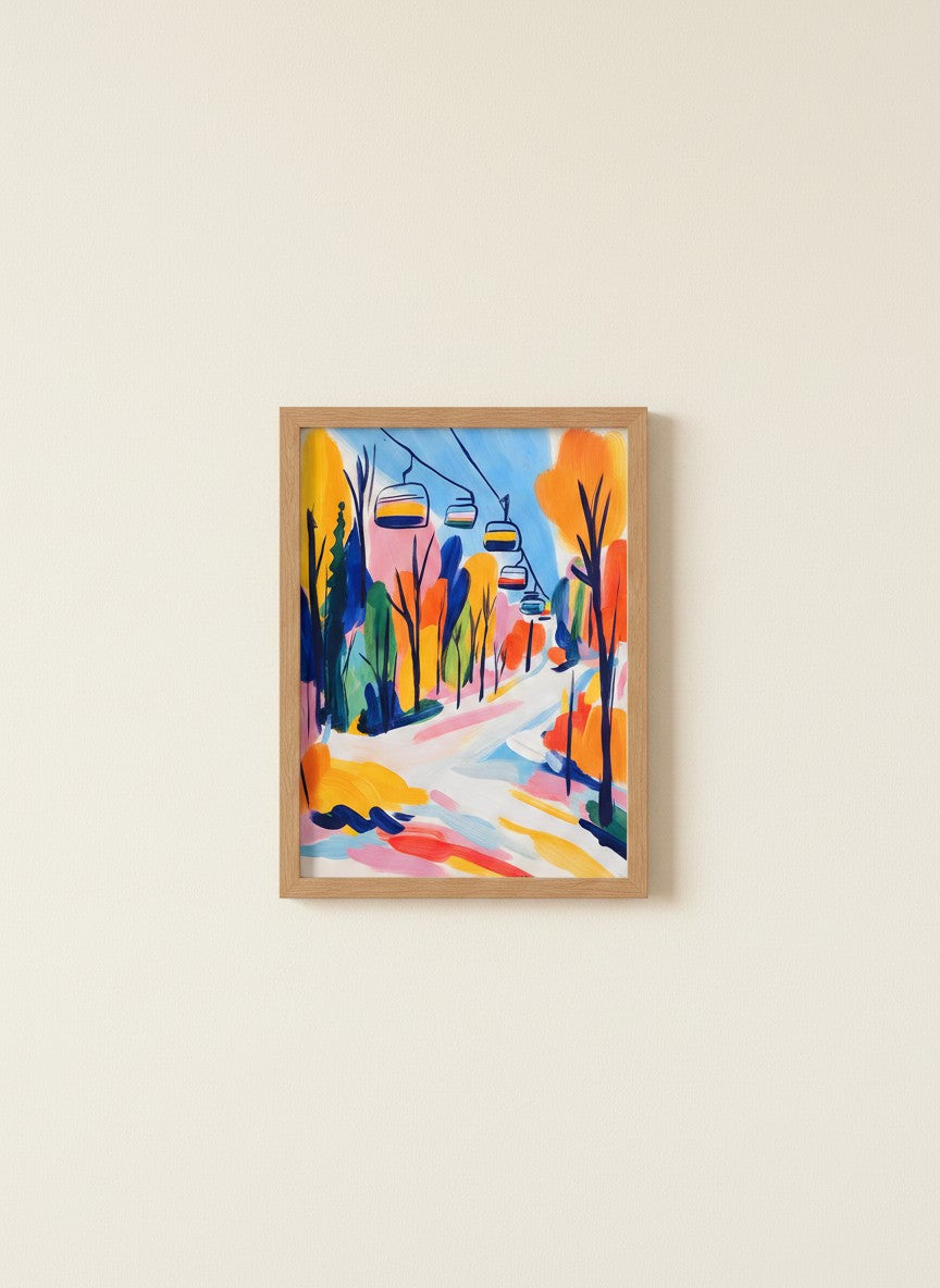 Colorful Ski Lift Mountain Art art print