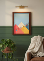 Minimalist Ski Gondola Mountain Art art print shown in a forest green walnut setting