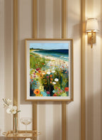 Coastal Wildflower Meadow Art art print shown in a art deco geometric setting