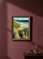 Coastal Wildflower Meadow Art art print shown in a burgundy brass setting