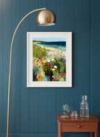 Coastal Wildflower Meadow Art art print shown in a deep teal modern setting