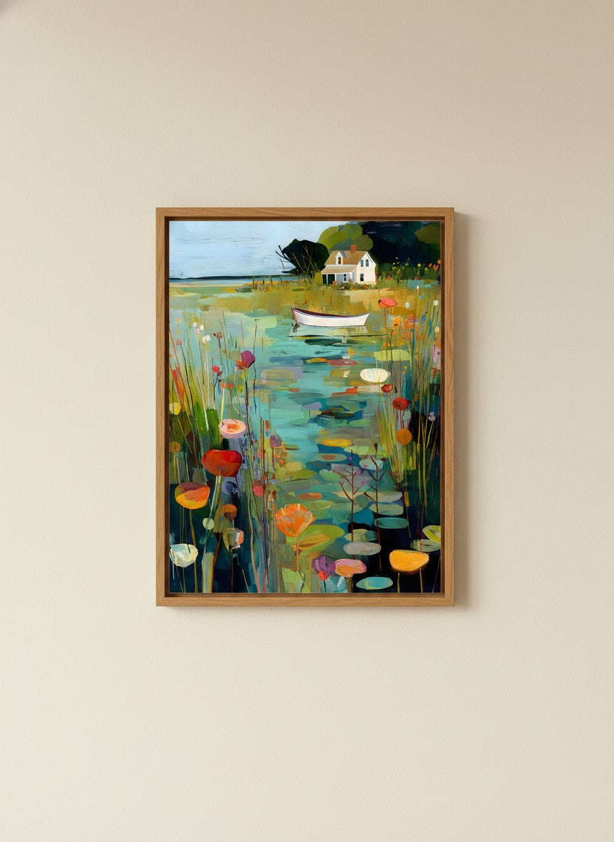 Coastal Cottage Lily Pond Art art print