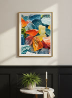 Colorful Gemstone Watercolor Art art print shown in a black wainscoting gold setting